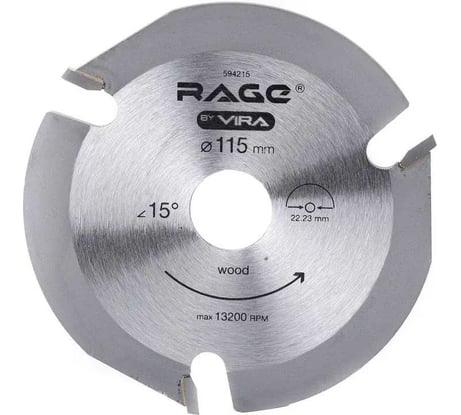 Диск пильный по дереву (115х22.2 мм) для УШМ RAGE by VIRA 594215