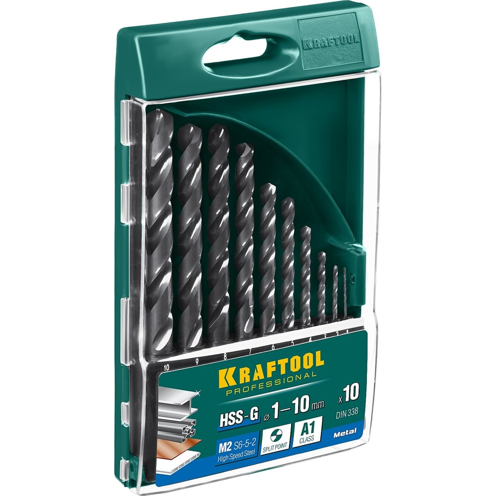 Набор сверл по металлу (10 шт; 1-10 мм) Kraftool 29651-H10 - выгодная ...