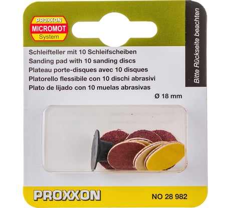Набор кругов шлифовальных с дискодержателем (10 шт; 18 мм; К150/К120) Proxxon PR- 28982