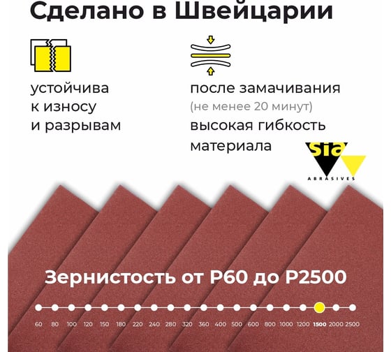 Наждачная бумага водостойкая wat 1913 набор 6 листов Р1500, Р2000, Р2500 по 2 шт, 230х280 мм SIA 3100.3713.8