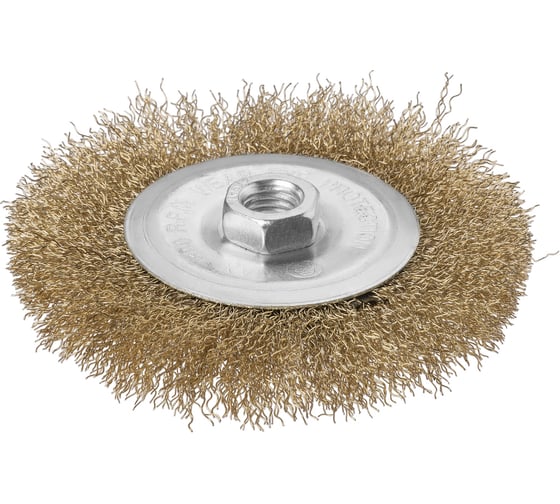 Насадка на болгарку, щетка по металлу для УШМ "плоская", 125 мм, гайка М14, латунированная витая проволока d 0,3 мм, TDM ELECTRIC «Рубин» SQ1096-0207