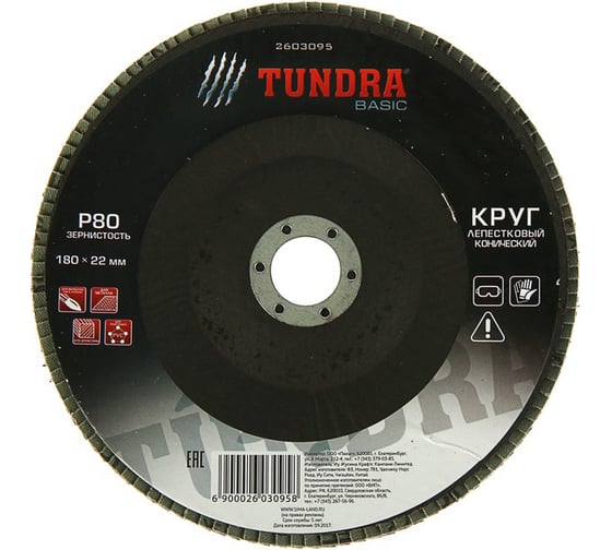 Круг лепестковый торцевой конический (180х22 мм; Р80) TUNDRA 2603095 1