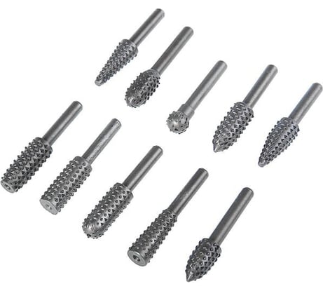 Набор шарошек по дереву (10 шт; хвостовик 6 мм) ТУНДРА 3005499