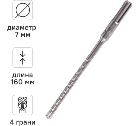 Бур по бетону SDS-Plus 7x160 мм Quadro-X by VIRA RAGE 566716
