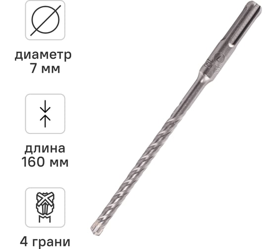 Бур по бетону SDS-Plus 7x160 мм Quadro-X by VIRA RAGE 566716