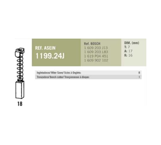 Комплект графитовых щеток BOSCH OEM 1619P04451/AS, 2 шт Asein 1199.24J