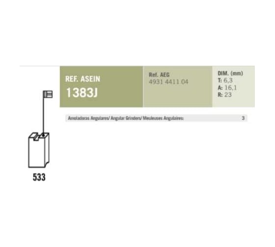 Комплект графитовых щеток AEG/MILWAUKEE OEM 4931441104, 2 шт Asein 1383J