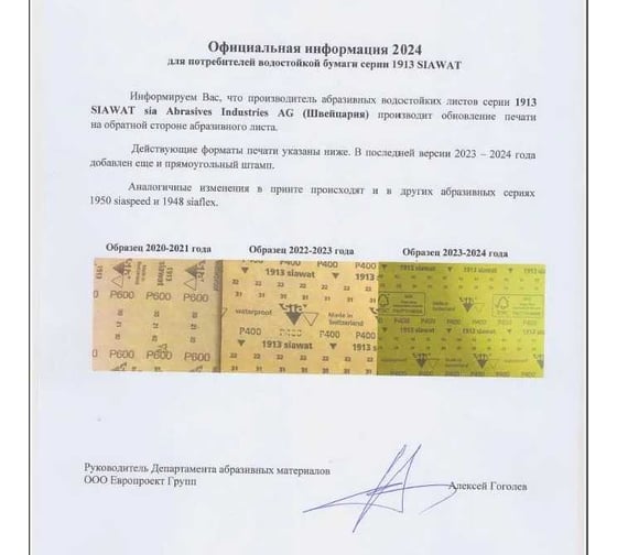 Наждачная бумага водостойкая wat 1913, набор 6 листов, Р500, Р600, Р1200, Р1500, Р2000, Р2500, 230х280 мм SIA 3100.3713.11