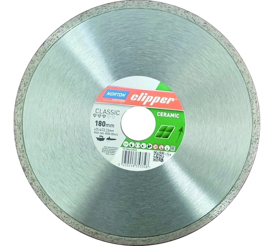 Алмазный диск 180x25.4/22.2 мм Clipper Ceramic NORTON 70184626828
