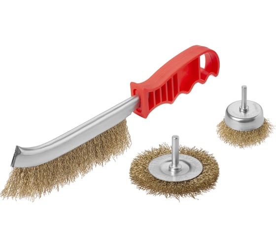 Набор щеток латунированных, 3 предмета: "ручная" 250 мм, "плоская" 75 мм, "чашка" 50 мм, TDM ELECTRIC «Рубин» SQ1096-0213