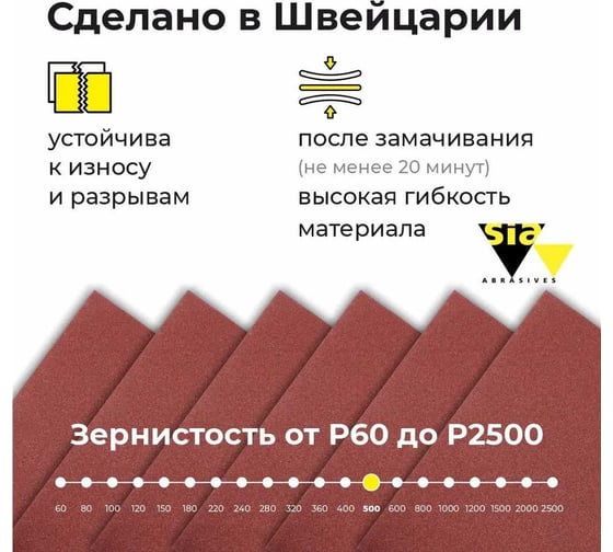 Наждачная бумага водостойкая wat 1913, набор 8 листов P60, Р80, Р150, Р180, Р220, Р240, Р280, Р320 230х280мм SIA 3100.3713.10