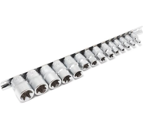 Набор головок Е-профиль 1/4"&3/8"&1/2" на планке 15 предметов Forsage F-4158(9668)