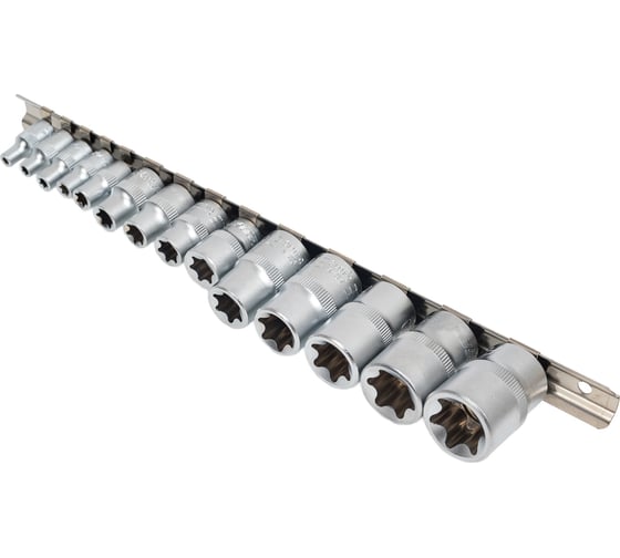 Набор головок Е-профиль 1/4"&3/8"&1/2" на планке 15 предметов Forsage F-4158(9668)