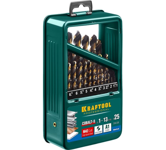 Набор сверл по металлу KRAFTOOL HSS-Co, 25 шт 29656-H25