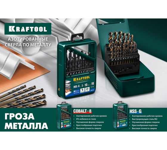 Набор сверл по металлу 10 шт Kraftool 29656-H10