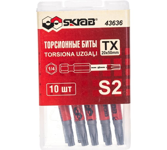 Биты торсионные красные TORX (10 шт; T20; 50 мм) SKRAB 43636 1