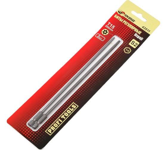 Биты антивандальные с отверстием TORX (2 шт; T15H; 200 мм) SKRAB 43511