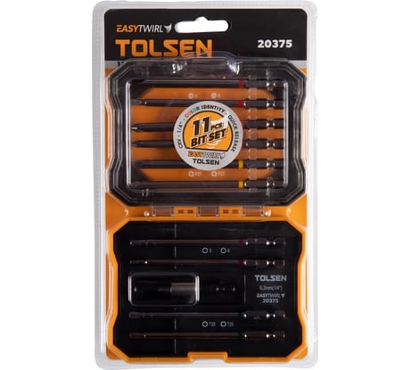 Набор вставок (бит) 1/4", PH, PZ, Hex, Torx, Slotted, 11 предметов TOLSEN 20375