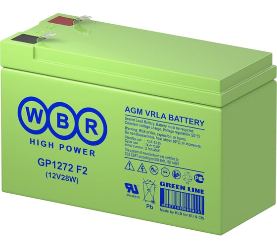 Аккумулятор для ИБП WBR GP1272 F2 (12V28W) 12В, 7.2 Ач УТ-00000225
