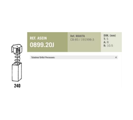 Комплект графитовых щеток MAKITA OEM CB-85/191998-3 2 шт Asein 0899.20J