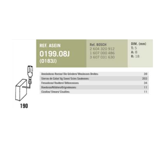 Комплект графитовых щеток BOSCH OEM 2604320912 2 шт Asein 0199.08J