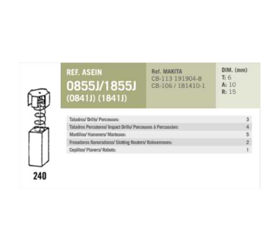 Комплект графитовых щеток MAKITA OEM CB-106/CB-113/191904-8/181410-1/AS 2 шт Asein 1855J