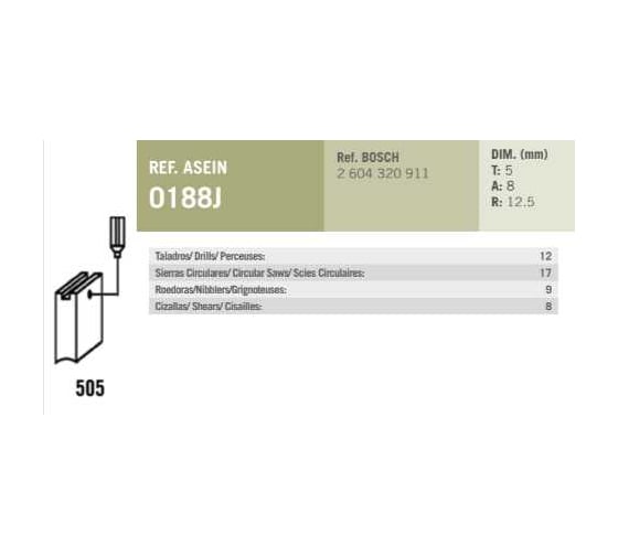 Комплект графитовых щеток BOSCH OEM 2604320911/160701417J 2 шт Asein 0188J
