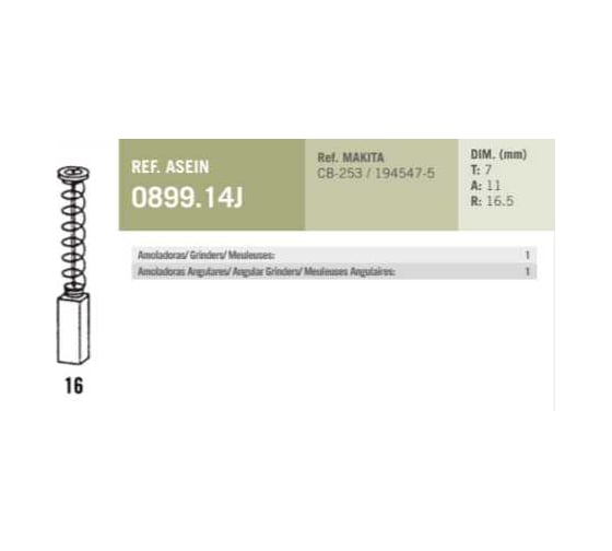 Комплект графитовых щеток MAKITA OEM CB-253/194547-5 2 шт Asein 0899.14J