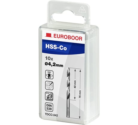 Сверла по металлу кобальтовые HSS-Co (10 шт; 4.2x75x43 мм) EUROBOOR TDCO.042