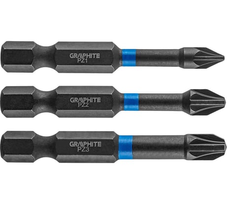 Биты ударные Graphite PZ1/2/3 x 50 мм 1/4" S2 3 шт. 56H542