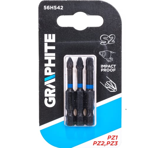 Биты ударные Graphite PZ1/2/3 x 50 мм 1/4" S2 3 шт. 56H542