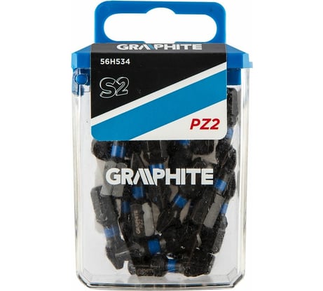 Биты ударные Graphite PZ2 x 25 мм 1/4" S2 20 шт. пласт. бокс 56H534