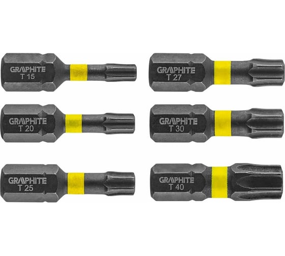 Биты ударные Graphite TX10/15/20/25/30/40 x 25 мм 1/4" S2 6 шт. 56H541 1