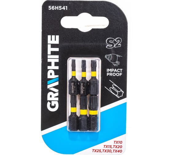 Биты ударные Graphite TX10/15/20/25/30/40 x 25 мм 1/4" S2 6 шт. 56H541