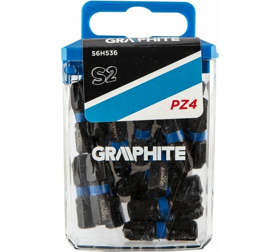 Биты ударные Graphite PZ4 x 25 мм 1/4" S2 20 шт. пласт. бокс 56H536