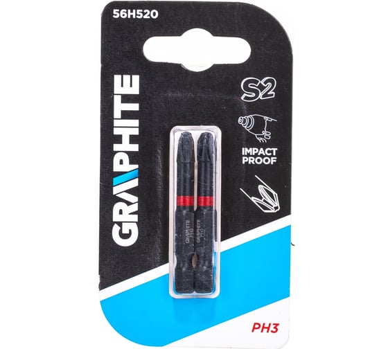 Биты ударные Graphite PH3 x 50 мм 1/4" S2 2 шт. 56H520