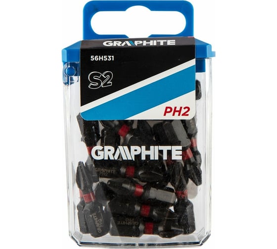 Биты ударные Graphite PH2 x 25 мм 1/4" S2 20 шт. пласт. бокс 56H531