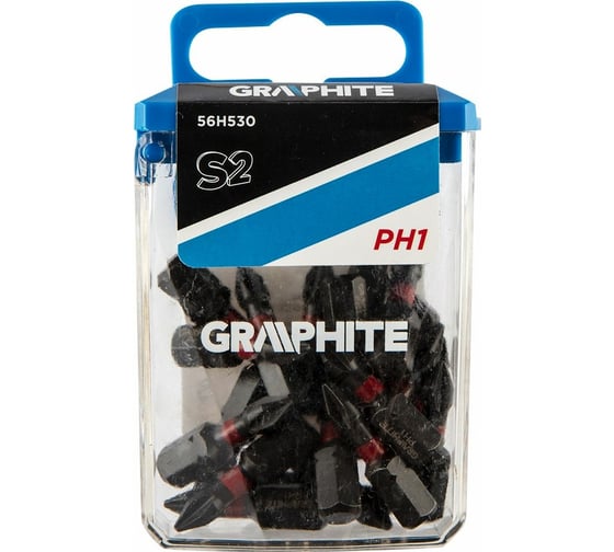 Биты ударные Graphite PH1 x 25 мм 1/4" S2 20 шт. пласт. бокс 56H530 1