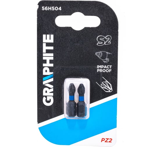 Биты ударные Graphite PZ2 x 25 мм 1/4" S2 2 шт. 56H504