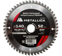 Диск пильный тонкий твердый сплав 140x20/16/12.7мм, 52 зуб, Т=2.0 мм, по алюминию, пластиковый METALLICA Ultra 903636