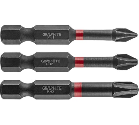 Биты ударные Graphite PH1/2/3 x 50 мм 1/4" S2 3 шт. 56H543