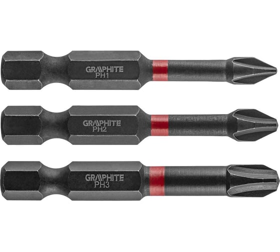 Биты ударные Graphite PH1/2/3 x 50 мм 1/4" S2 3 шт. 56H543 1