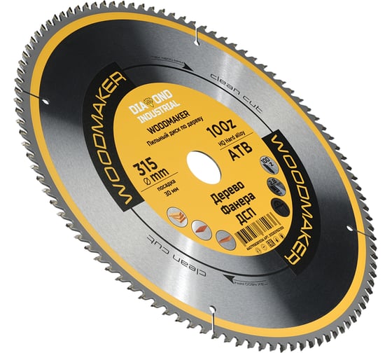 Диск пильный по дереву WoodMaker 315x30 мм, Z=100, АТВ Diamond Industrial DIDD315Z100
