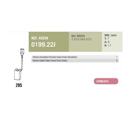 Комплект графитовых щеток BOSCH OEM 2610943623 2 шт Asein 0199.22J