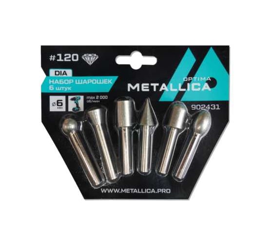 Набор шарошек алмазных по плитке, камню, бетону P120, L=60 мм, 6 шт METALLICA Optima 902431 1