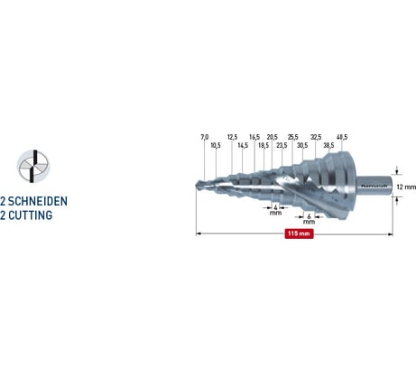 Сверло ступенчатое 7-40.5 мм Karnasch 20.1451U