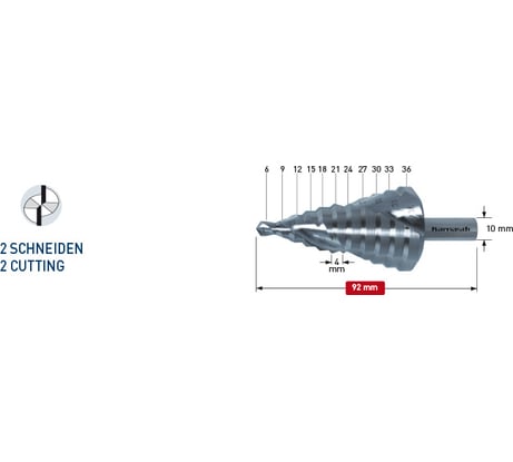 Сверло ступенчатое 6-36 мм Karnasch 20.1450U