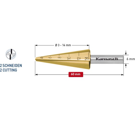 Сверло коническое 3-14 мм Karnasch 21.3019 1