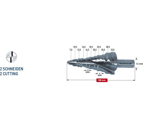 Сверло ступенчатое 7-32.5 мм Karnasch 20.1471U