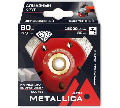 Чашка алмазная несегментная по граниту, керамограниту 80x22.2/15 мм METALLICA Ultra 900765
